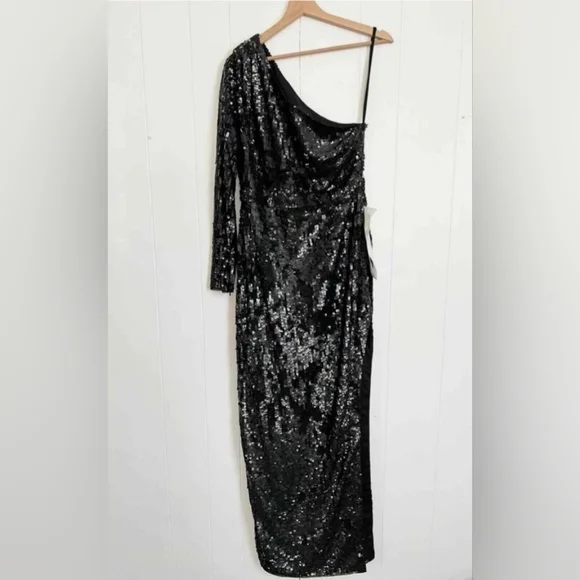 NWT Mac Duggal Elegant Black Sequin One-Shoulder Dress - Size 12 - Picture 4 of 5